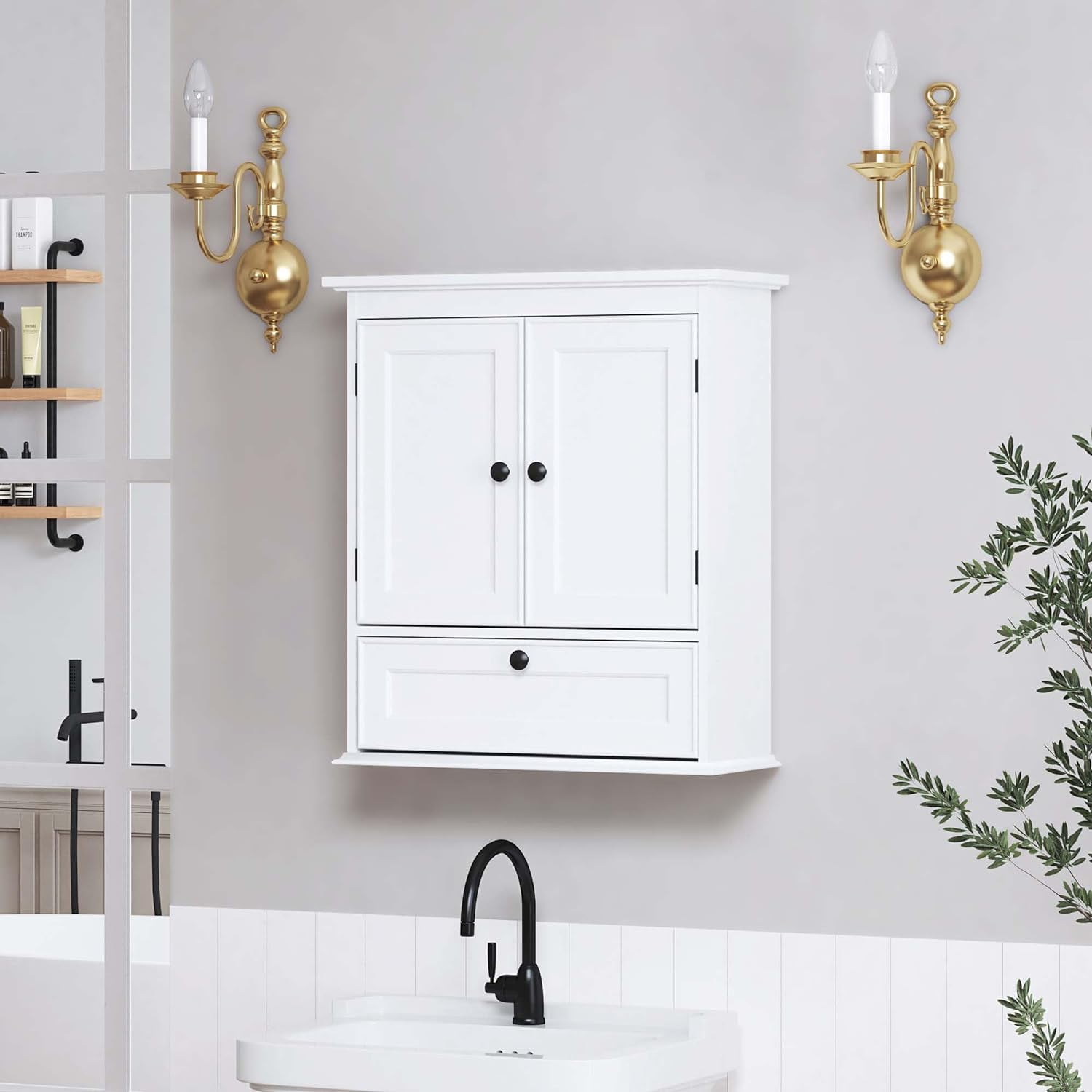 Spirich Bathroom Wall Cabinet with Adjustable Shelf and Door Knobs, White