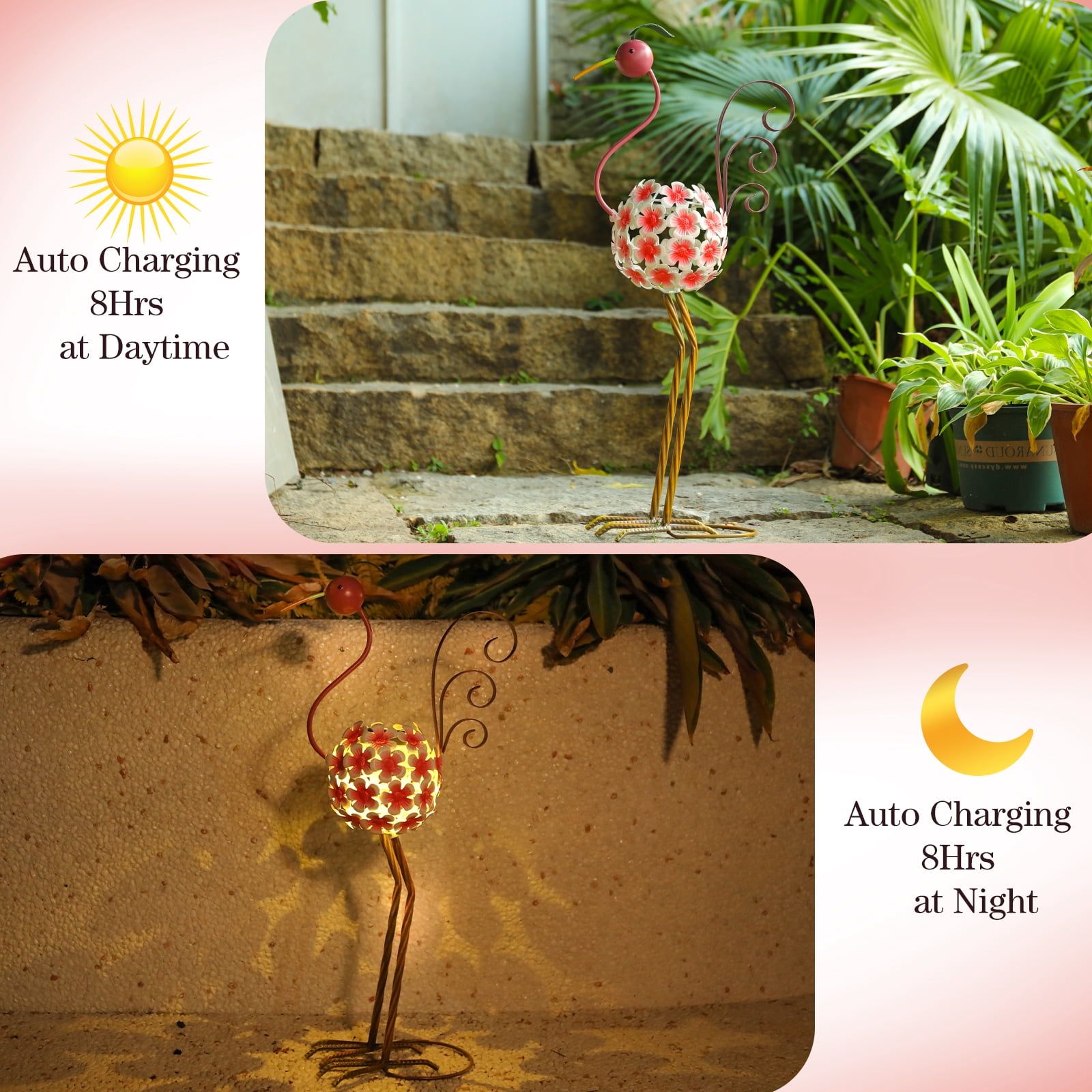 Outdoor Solar Flamingo Garden Stake – LED Light Flower Ball Decor, Metal Design, Whimsical Outdoor Patio/Lawn Ornament,Outdoor Decor