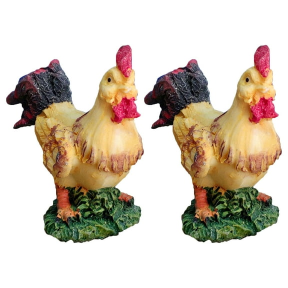 ADDHAT 2pcs Rooster Figurines Resin Animal Statue Desktop Decoration Garden Yard Adornment