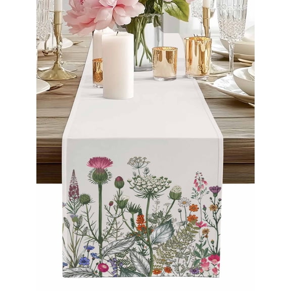 Table Runner Butterfly Floral Table Runners Medieval Flowers Leaves Linen Cotton Linen Dresser Scarf Kitchen Dining Table Decor for Home Dinner Party Decor 13x72 Inch