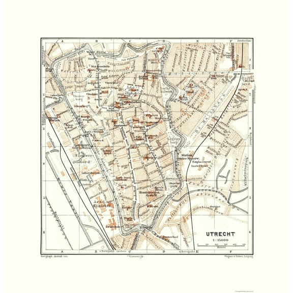 Historic Map - Utrect Netherlands - Baedeker 1910 - Vintage Wall Art