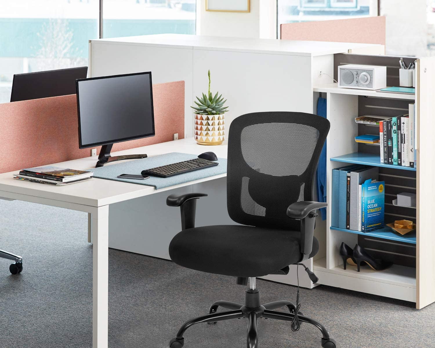 BestOffice Big and Tall Office Chair 400lbs Ergonomic Mesh Computer Desk Chair with Lumbar Support, Black