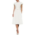thumbnail image 2 of INSPIRE CHIC Women's Pleated Dress Mock Neck Cap Sleeve Belted A-Line Dresses S White, 2 of 5