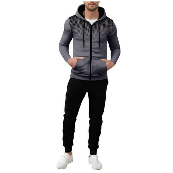 Mens 2 Piece Sweat Suits Full Zip Up Jacket and Pants Hooded Sweatshirt Workout Sets, L