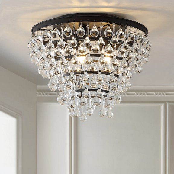 JONATHAN Y Toronto 16" Metal/Crystal LED Flush Mount, Oil Rubbed Bronze, JYL9030A