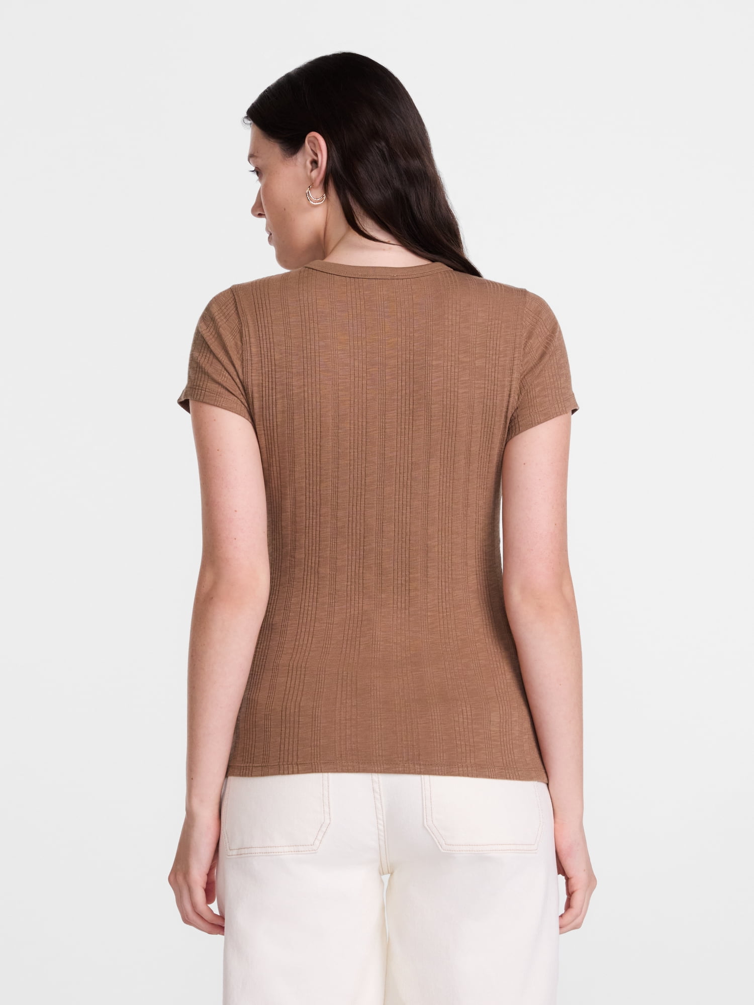 Scenario Women's Variegated Rib Tee with Short Sleeves, Sizes XS-XXXL