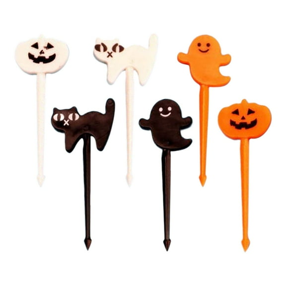MOPOOR 6 PCS Plastic Halloween Picks Halloween Cupcake Topper Toothpicks Cocktail Picks Skewers Sticks for Appetizers Birthday Party Favors Supply (Pumpkin)