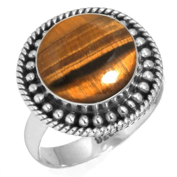 925 Silver Ring For Women - Teens Brown Natural Tiger Eye Stone Silver Ring Size 7.5 June Birthstone Handmade Silver Ring Size 7.5 Gift For Wife On Engagement 925 Gemstone Silver Jewelry