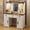Beige, variant on Hollywood Makeup Vanity with Lighted Mirror 10 Bulbs, 3 Color Modes, Dressing Table with 9 Drawers and Cushioned Stool, White