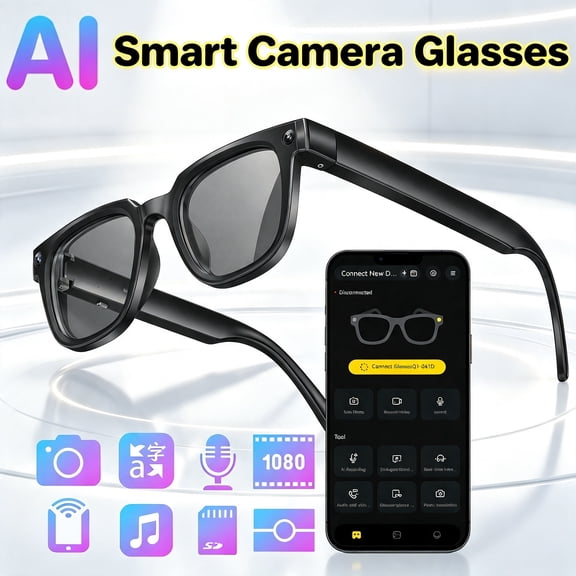 Smart Glasses with Bluetooth 5.3, Translation, HD Camera & Display, Open‑Ear Wireless Audio, Lightweight Eyewear for Office, Travel, Running & Daily Wear