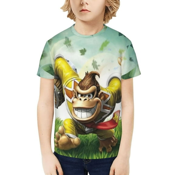 Donkey Kong Funny 3D Printed Graphic Tee, Lightweight T-Shirts for Boys Girls, Novelty Crew Neck Short Sleeve Tops for Kids