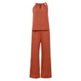 thumbnail image 6 of 2025 Summer 2-Piece Set - Sleeveless Top & Pants Lounge Outfit, Red 2025 Women's 2025 Elegant 2 Piece Summer Trouser Suit Sleeveless Short Sleeve Top And Trousers Outfit Set Fashionable Plain, 6 of 9