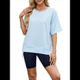 thumbnail image 3 of Camisetas de Gran Tamaño para Mujer, Cuello Redondo, Corta, Blusas Casuales de Verano, Blusas Holgadas de Corte Alto Azul S, 3 of 10