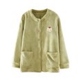 thumbnail image 2 of Women's Plush Pajama Crew Neck Long Sleeve Cute Bear Print Cardigan Flannel Thick Thermal Home Wear With Pockets (L, Green), 2 of 3