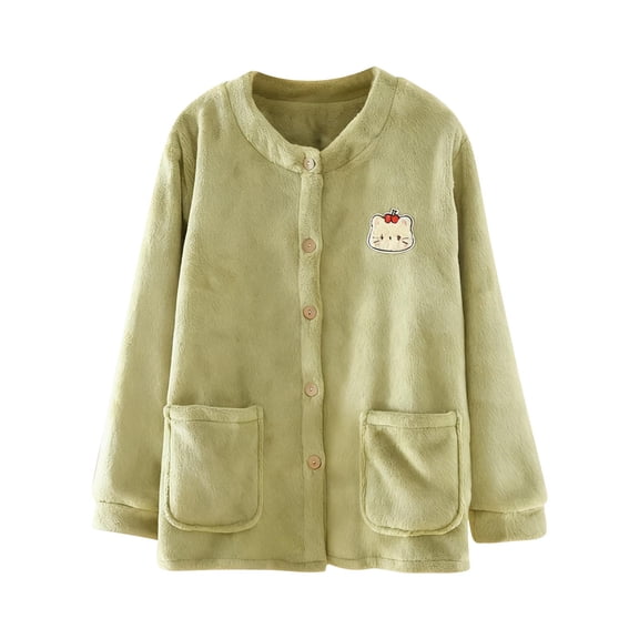 Bovxnpu Women's Pajama Tops Sleep Shirt, Women's Plus Size Winter Fuzzy Solid Color Fleece Lined Thickened Flannel Button Down Cardigan Long Sleeve Warm Homewear Sleepwear Loungewear