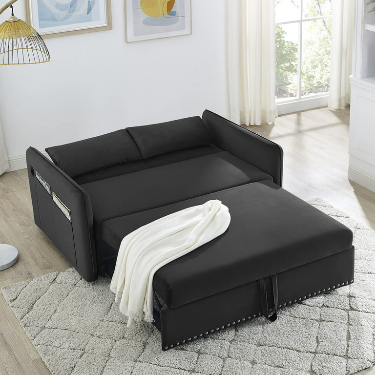 største ulækkert bladre Ucloveria 3 in 1 Convertible Sleeper Sofa Bed, Modern Velvet Loveseat Sleeper  Sofa Couch with Pull-Out Bed, Small Loveseat Sofa Bed with Reclining  Backrest & Side Pocket for Living Room, Black 55" -