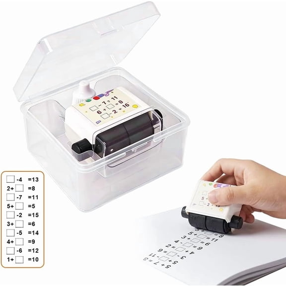 4 in 1 Math Roller Stamp Set, Addition Subtraction Multiplication Division Practice Tool, Randomized Digital Arithmetic Stamp