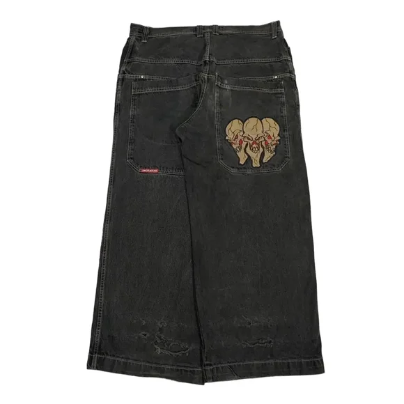 Jeans JNCO Crâne Rétro Nouveaux Harajuku Hip-Hop Graphiques Brodés Jeans Amples Pantalon en Denim Hommes Femmes Goth Taille Haute Pantalon Grand ZR