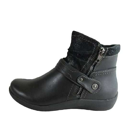 Babysbule Womens Shoes Clearance, Women's Vintage Splicing Round Toe Plus Velvet Zip Up Short Naked Boots Shoes