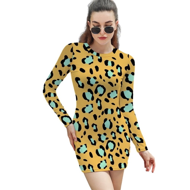 Robe Imprimé Animal Léopard Glam 30 Motif r Art Col Carré Robe d'Été Douce Femme Élégante Robe Imprimée Licou Graphique
