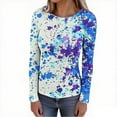 thumbnail image 5 of Women's Floral Printed Knit Shirt Casual Long Sleeve Round Neck Stretch Slim Fit Shirt Top, 5 of 7