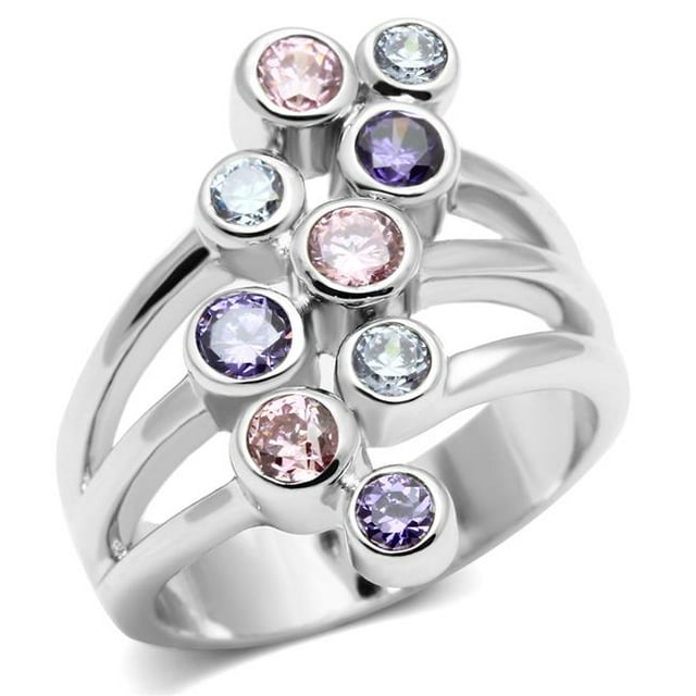 Alamode 3W290-10 Women Rhodium Brass Ring with AAA Grade CZ in Multi Color - Size 10