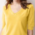 thumbnail image 5 of Fartey Womens Short Sleeve Sweaters Fashion Elegant V Neck Knitted Tops Dressy Casual Solid Color Work Blouses Loose Comfy T Shirt Sweater Yellow M-3XL, 5 of 7