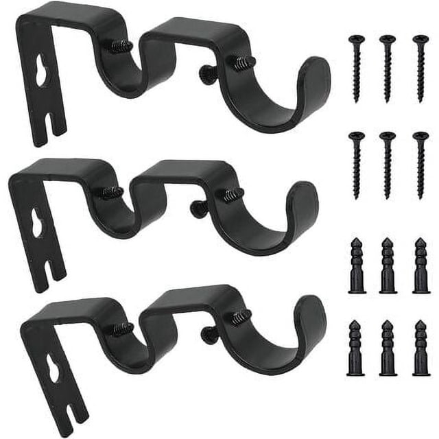 3 Pcs Supports de Tringle à Rideaux, Support Mural de Tringle Ajustable, Supports Doubles pour Tringle à Rideaux, Supports Muraux en Métal Robuste avec Vue pour Rideau de Fenêtre