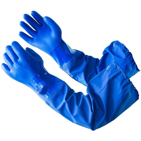 Pvc Coated Chemical Resistant Gloves, Reusable Heavy Duty Safety Work Gloves, 26" Elbow Length, L