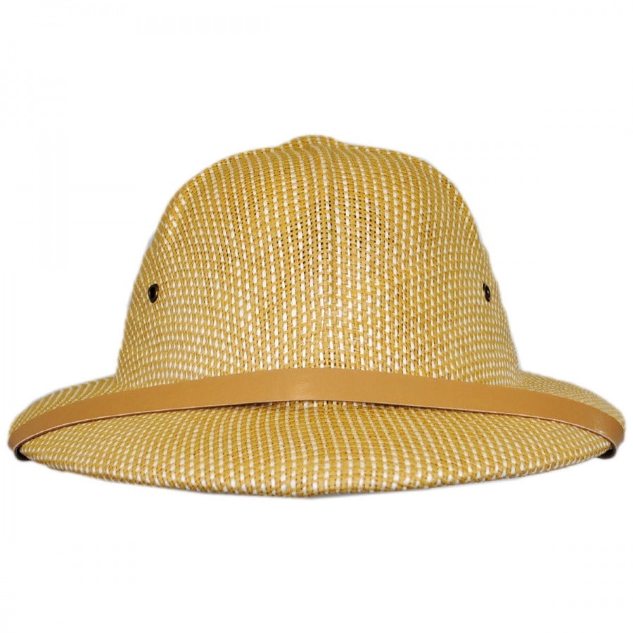 Adjustable Interior 100/% Paper Hat /& Faux Leathr Strap NEW Straw Pith Helmet