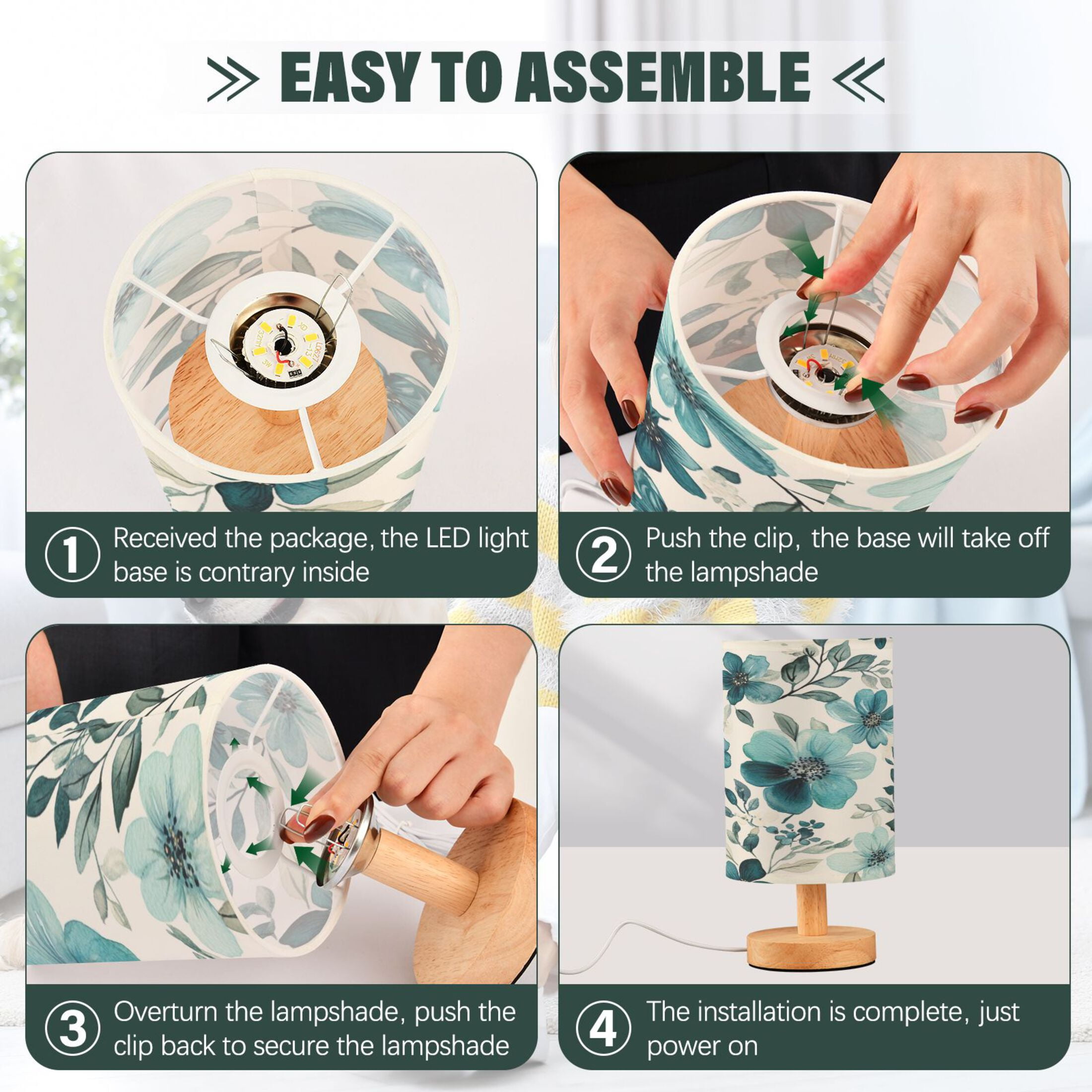 Desk Lamp Bedside Lamp 5.12x9.7In LED Lamp With USB Charging Interface For Bedroom Living Room Office Study Stylish Decoration Cartoon Turquoise Flowers