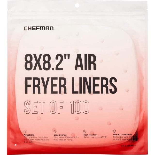 Chefman Air Fryer Liners, Disposable, Heat-Resistant, 25 Pack 20x20 cm (8x8") Square Parchment Paper