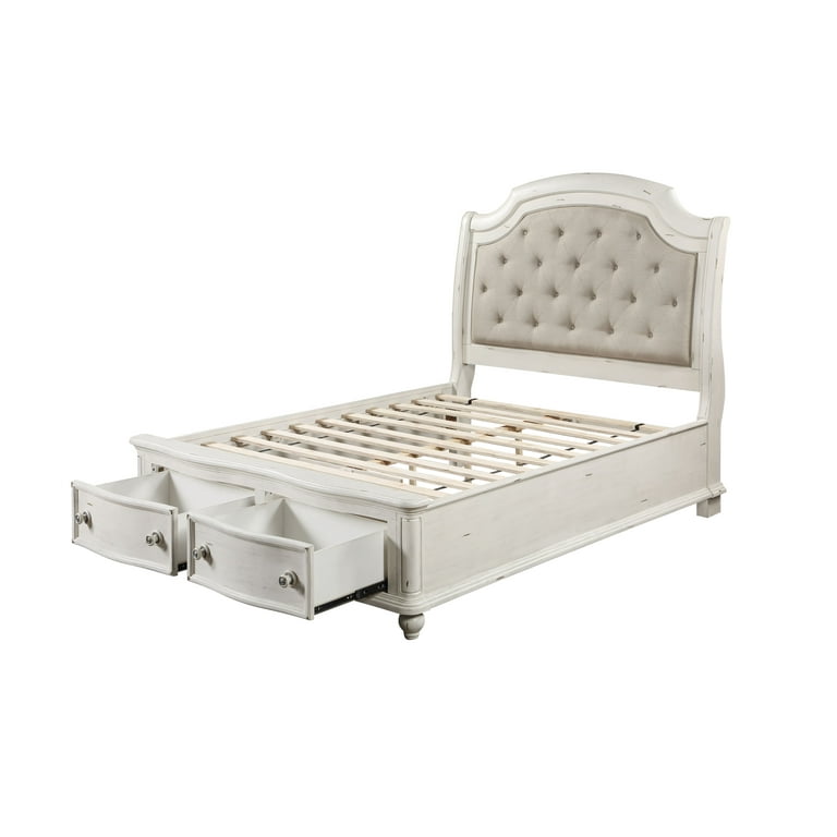 Acme Furniture Jaqueline Queen Bed in Light Gray Linen & Antique 
