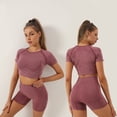 thumbnail image 4 of 5Pcs Seamless Women's Yoga Set Fitness Long Sleeve Crop Top High Waist Leggings Tracksuit Workout Activewear Workout Wear, 4 of 10