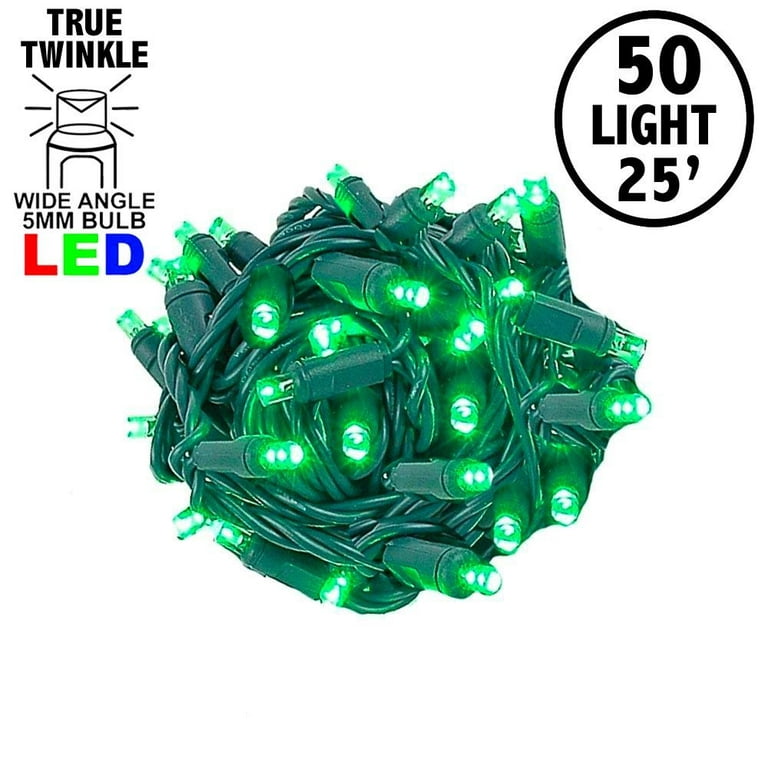 Commercial Grade C7 LED Light - Green Wire - 25 Bulbs