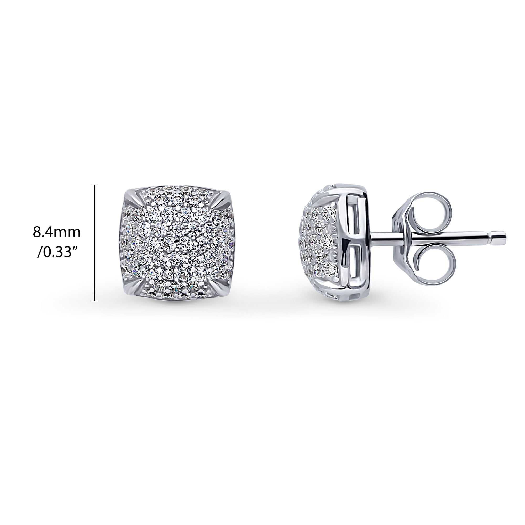 BERRICLE Sterling Silver Square Cubic Zirconia CZ Fashion Necklace and Earrings Set for Women, Rhodium Plated, Clear