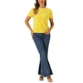 thumbnail image 2 of INSPIRAR CHIC Blusa de Cuello Redondo de Terciopelo con Lentejuelas para Mujeres, Manga Corta, Ropa de Fiesta y Club, Talla XS, Amarillo, 2 of 6