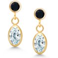 thumbnail image 2 of Gem Stone King 14K Yellow Gold Sky Blue Aquamarine and Black Onyx Drop Dangle Earrings for Women (1.20 Cttw, Gemstone Birthstone, Oval 6X4MM, Round 3MM), 2 of 4