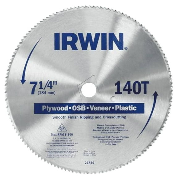 Irwin 7-1/4 In. 140T Plywood/osb/veneer Saw Blade
