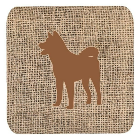 Akita Burlap and Brown Foam Coasters, Set - 4