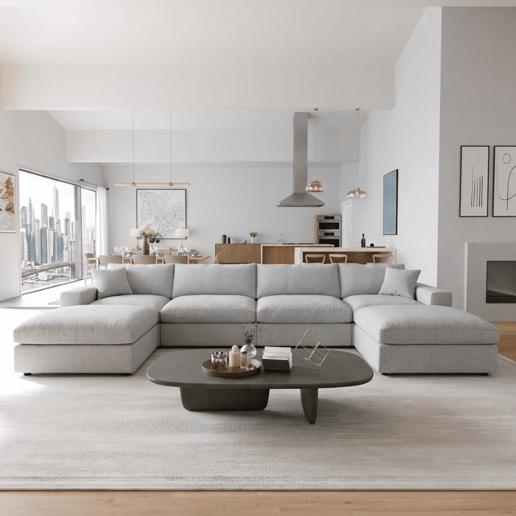 Howcool Cloud Couch Modular Sectional Sofa 6 Seat 134" U Shaped Convertible Couch Chenille Thick Cushion with 2 Storage Ottomans and Toss Pillows Washable Removable Cover for Living Room,Beige