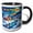 Black/White, variant on 3drose, Happy Holidays Text. Colorful Village in Snow, Frozen River. Art Gift, 11oz Two-tone Red Mug