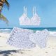 thumbnail image 5 of Traje de baño de 2 piezas para mujer, traje de baño bikini dividido con estampado floral pequeño para niñas de talla mediana a grande, top con camisola, falda y traje de baño de tres piezas, conjunto, 5 of 5