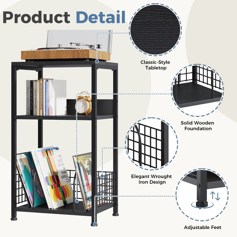 Gianna Record Player Stand, End Side Table for Living Room，Rust Brown