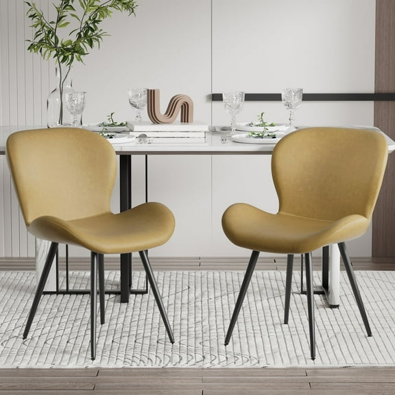 Hawsaiy Faux Leather Dining Chairs Set of 2 with Widened Backrest & Seat，Beige
