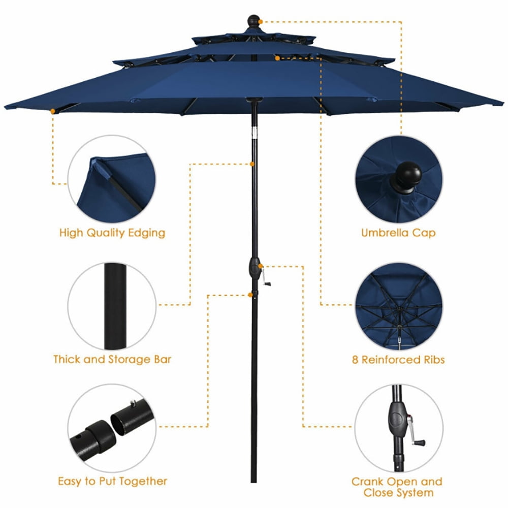 Aimee Lii 10' 3 Tier Patio Umbrella Aluminum Sunshade Shelter Double Vented without Base, Table Umbrella Outdoor Patio, Navy Aimee Lii 10' 3 Tier Patio Umbrella Aluminum Sunshade Shelter Double Vented without Base, Table Umbrella Outdoor Patio, Navy