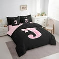 thumbnail image 3 of Manfei Monogrammed Girl Bedding Comforter Set 7-Piece, Personalized Initial J King Bedding Sets, Princess Bow Knot Bed Sheets, Black Pink Bedroom Decor, 3 of 8