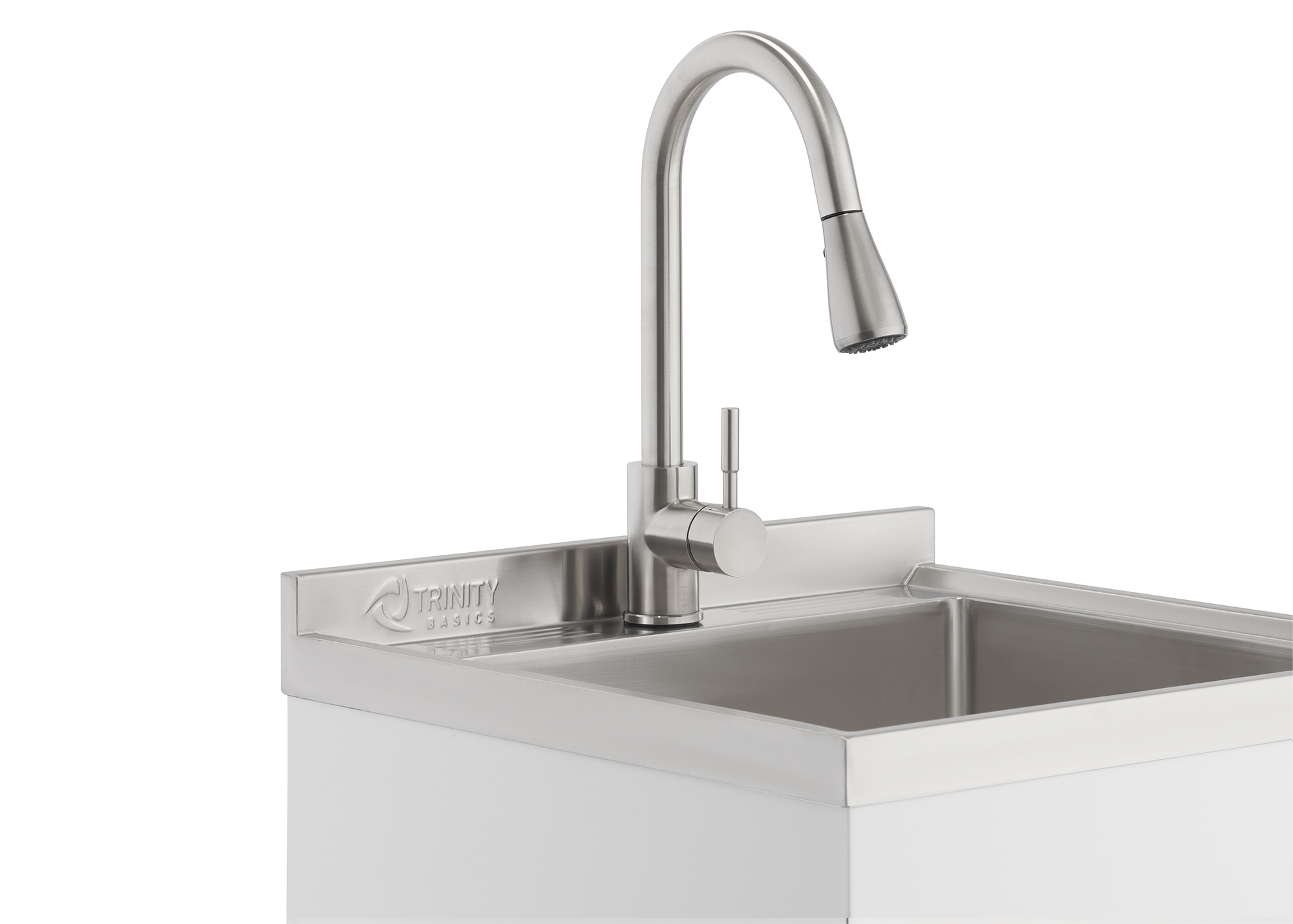 TRINITY BASICS | 18x16x13 Basin | Stainless Steel Utility Sink | NSF | w/ Pull-Out Faucet | White