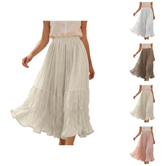 Tulle Skirts for Women Elastic Waist Pleated Mesh A Line Flowy Midi Skirt Elegant Tutu Skirt