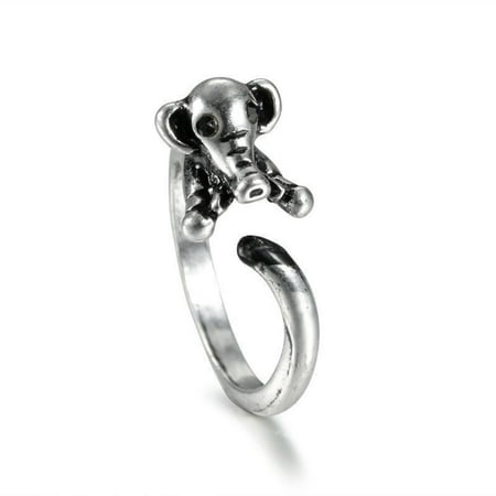 - New Unique Animal Wrap Elephant Open Ring Womens Antique Beauty Fashion Jewelry (Silver)